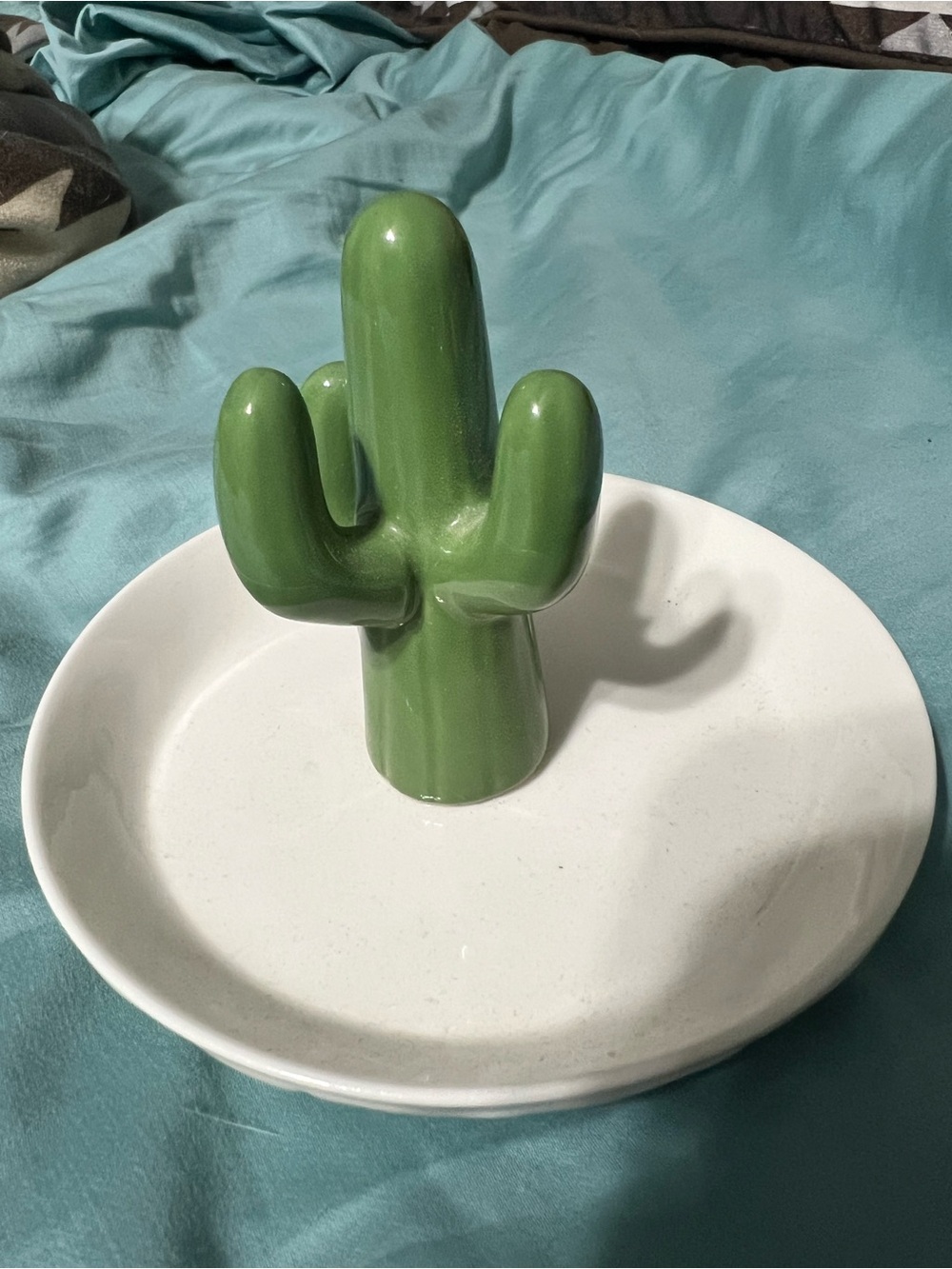 Green Ceramic Cactus Ring Dish